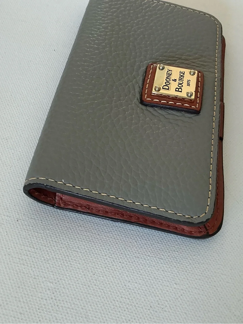 Dooney & Bourke Pebble Grain Leather Checkbook Wallet Gray & Cognac